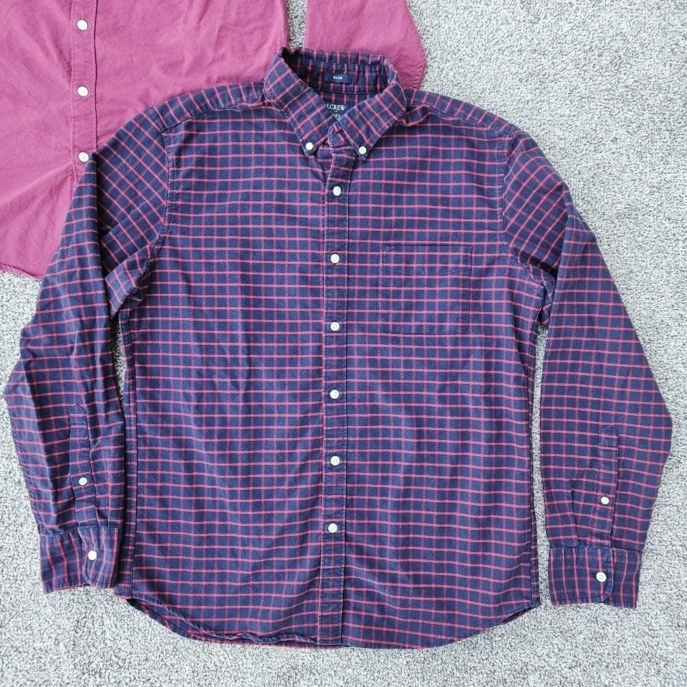 J. Crew Slim Fit Flex Oxford Long Sleeve Button Down Plaid Shirts LOT Mens Large